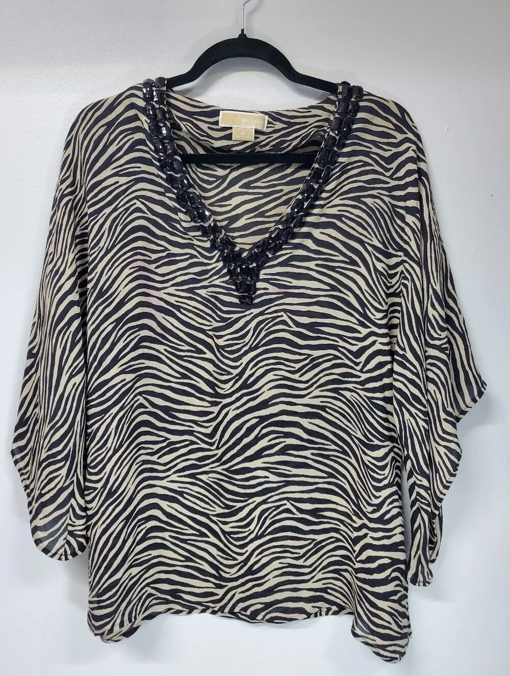 Michael Kors Zebra Print Rhinestone Top Medium Office Siren Business Casual